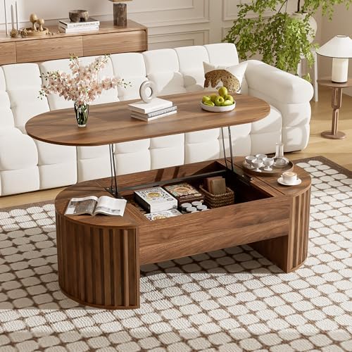 Merax 47.2'' Lift Top Oval Coffee Table with Hidden Storage Compartment, Modern Wooden Center Table with Oval Lift Tabletop for Home Living Room, Brown by Merax