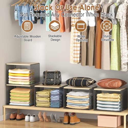 3 Pack Stackable Closet Organizers and Storage,Closet Shelves with Wood Top - Image 6