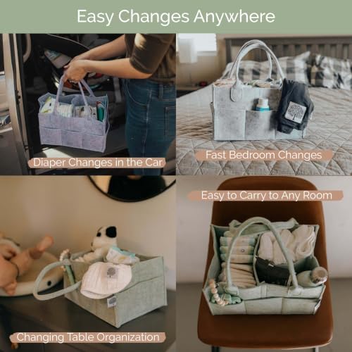 Parker Baby Co. Felt Diaper Caddy Organizer - Large, Sage - Image 4