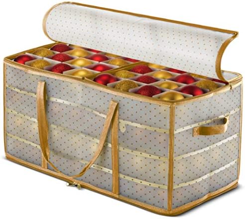 ZOBER Christmas Ornament Storage Box Plastic - Stores 128 3" Ornaments with Individual Trays - Ornament Organizer Storage Box, Durable Christmas Containers Holder - Gold by ZOBER