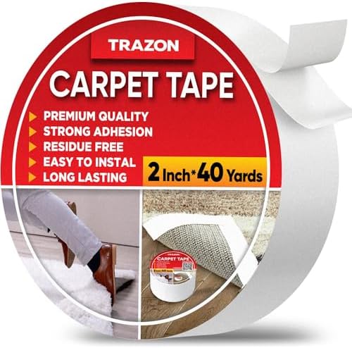 Trazon Carpet Tape Double Sided - 2 in / 120 Ft (40 Yards) Tape Grippers for Hardwood Floors and Area Rugs - Strong Adhesive and Removable, Heavy Duty Stickers, Residue Free by TrazonProducts