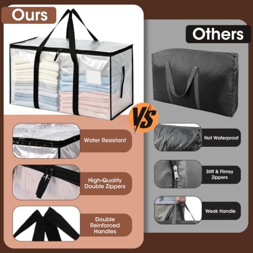 6Pcs Heavy Duty Extra Large Moving Bags Storage Totes Fold Flat Transparent - Image 3