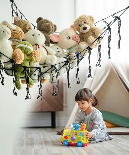 Stuffed Animal Storage Corner Hammock or Net,Toy Storage Hammock for Stuff Animals,Plushie Net for Nursery Bedroom Wall,Stuffed Animal Organizer Holder for Plush,Cute Boho Room Decor.（Black） - Image 2