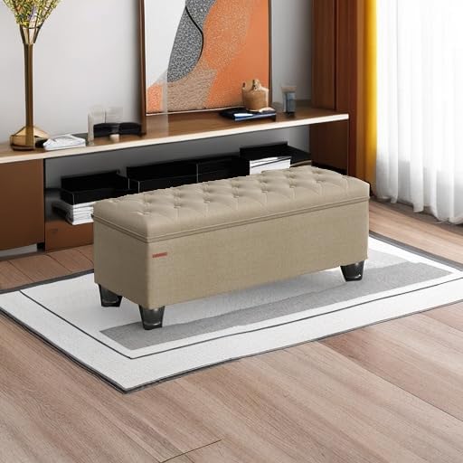 SONGMICS Storage Ottoman, 46.5 Inches Bedroom Bench, Solid Wood Legs - Image 6