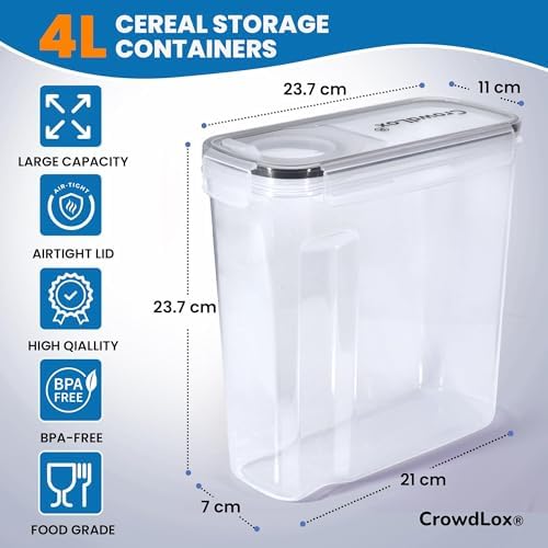 Cereal Storage Containers 4L Food Grade and BPA Free Sets with Lids Kitchen Storage & Organisation Food Containers Large Kitchen Organiser for Cornflakes (Single Unit) - Image 2