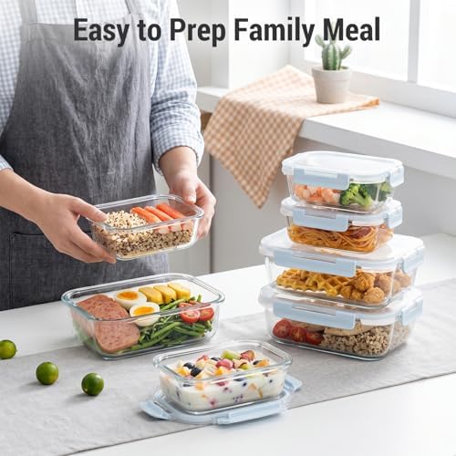 Dealusy 10 Sets 36 oz & 12 oz Glass Food Storage Containers with lids, Blue - Image 6