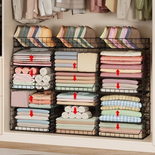 Jakyitvi 5-Tier Stackable Closet Organizers and Storage with Small Basket for Hats,Closet Storage Basket with Adjustable Dividers and 4 hooks,Clothes Shelf Bins for Closet Organizer System,Black - Image 4