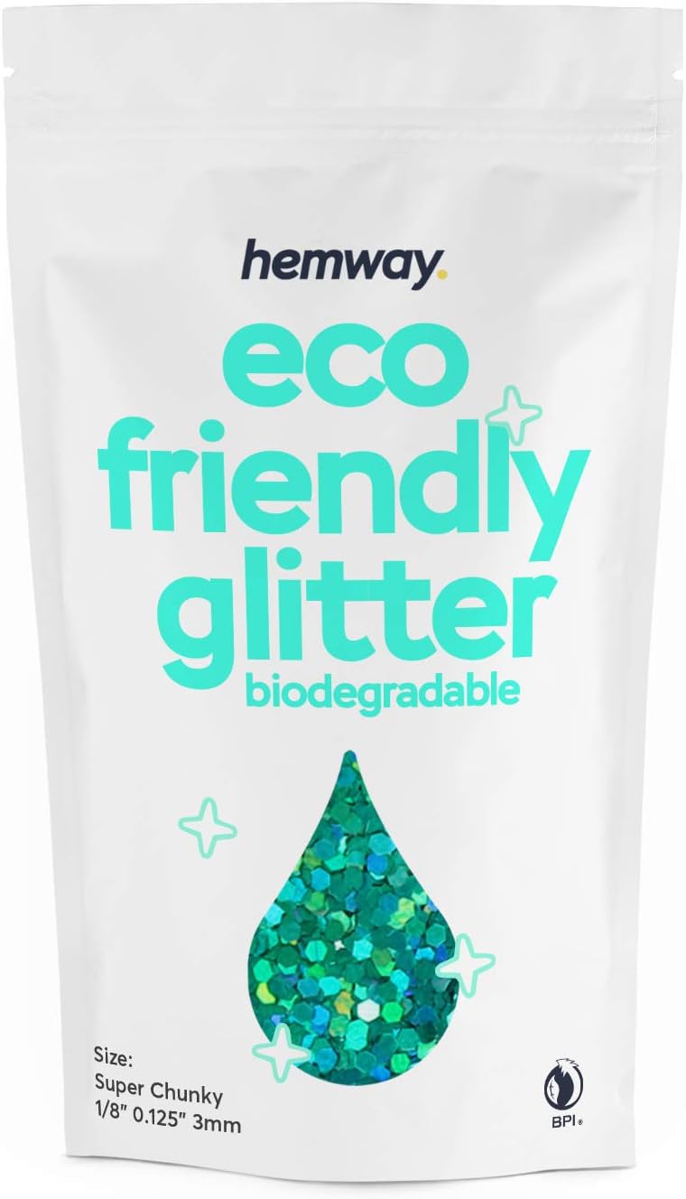 Hemway Eco Friendly Biodegradable Glitter 100g / 3.5oz Bio Cosmetic Safe Sparkle Vegan for Face, Eyeshadow, Body, Hair, Nail and Festival - Super Chunky (1/8" 0.125" 3mm) - Turquoise Blue Holographic