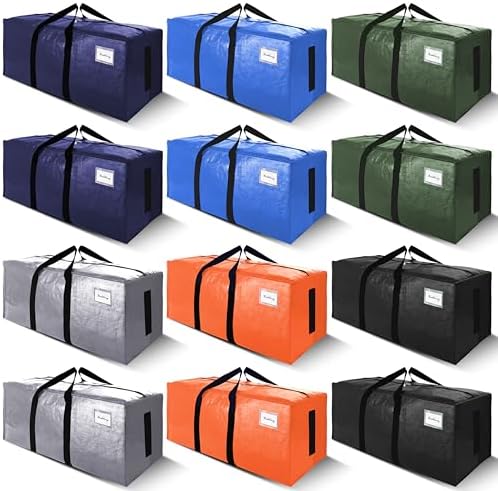 SWEET DOLPHIN 12 Pack 200LB Heavy-Duty Moving Bags with Wrap-Around Handles, Extra Large Storage Totes for Space Saving, Clothes Storage Bags, College Dorm Essentials, Multicolor, 24 Gal by SWEET+DOLPHIN