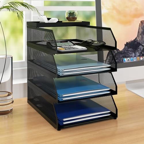 Natwind 4-Tier Stackable Metal Mesh Desk Paper Tray Organizer,Black by Natwind