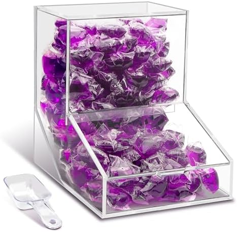 Laundry Pods Container with Spoon, Acrylic Candy Dispenser with 2 Lid, Dishwasher Pod Holder, Laundry Detergent Container, Laundry Organization for Laundry Room, kitchen, Office Used- Stand, 1pcs by Unknown