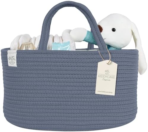 KiddyCare Diaper Caddy Organizer Basket for Nursery Storage Organizer Cart Baby Basket for Diaper Holder, Baby Basket Gift for Boy/Girl Basket with Dividers Stone Large by KiddyCare