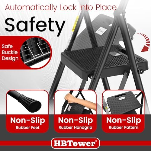 HBTower Step Ladder, Folding Step Stool with Wide Anti-Slip Pedal - Image 2