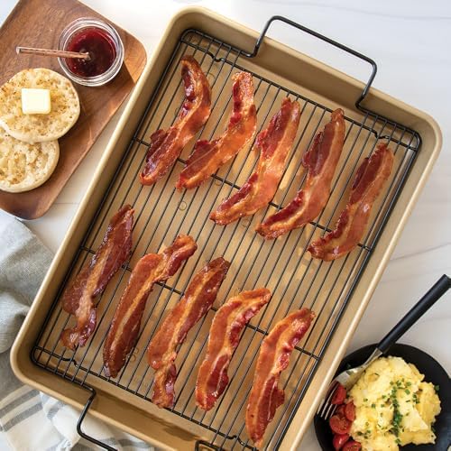 Nordic Ware High-Sided Half Sheet Oven Crisping Baking Tray with Rack, Natural Nonstick Aluminum For Air Frying, Crisping, Broiling, Baking; Cooking Surface 17.9 x 12.9 x 2 inches - Image 4