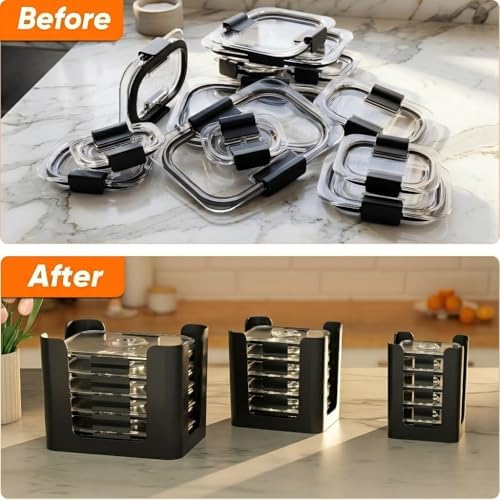 Black 3 Pack Food Container Lid Organizer for Rubbermaid Brilliance - Image 5