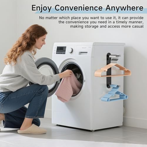 Hanger Holder for Laundry Room, Wall Mounted Clothes Hanger Organizer Stacker, Metal Space Saving Hangers Storage Rack for Washing Machine Dryer (Black, 1Pc) - Image 3