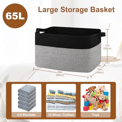 OIASKET 65L Extra Large Blanket Basket Living Room, 19.7"x15.8"x11.8" - Image 2