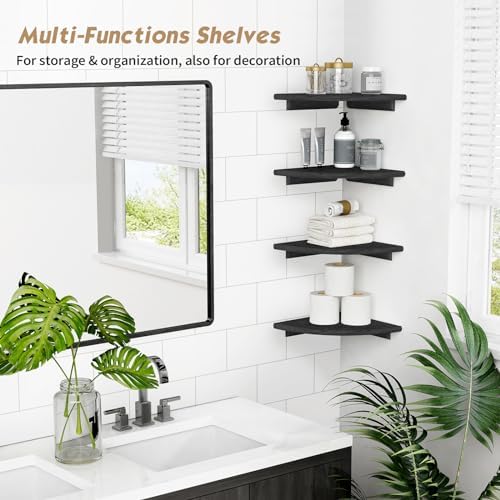 Forbena Black Corner Floating Shelves for Wall Set of 4, Small Rounded Corner Shelves Wall Mount for Bedroom Books, Mini Wood Hanging Corner Shelf for Bathroom Decor, Living Room, Small Spaces - Image 3
