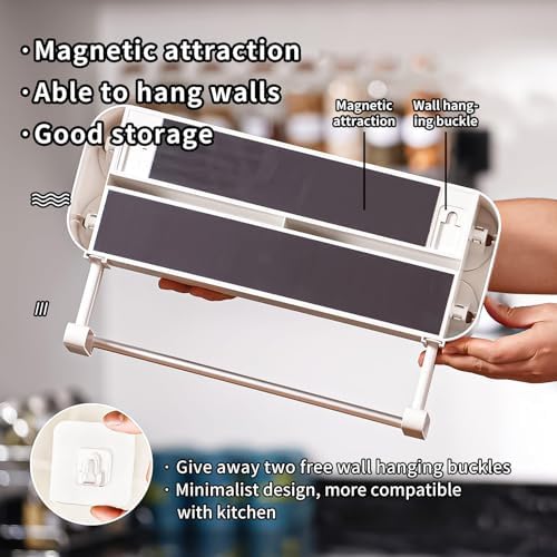 3 in 1 Aluminum Foil and Plastic Wrap Organize Dispenser with Cutter, Magnetic Paper Towel Holder for Fridge, Includes 1 Roll of Cling Film - Image 4