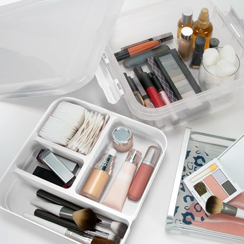 Simplify 5 Compartment Gift Supply Storage Box | 2 Tier Box | Red | Clear Top Lid | Dimensions: 9.5"x 9.5"x 4.5" | Snap Handle| Storage | Wrapping Accessories| White - Image 4