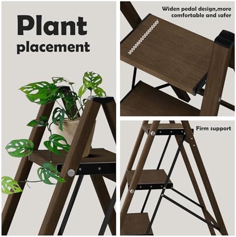 Taranta 4 Step Stool Foldable,Aluminum Step Ladder-Walnut - Image 2