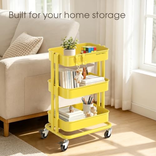 3 Tier Rolling Cart Metal Utility Cart with Lockable Wheels Home Office - Image 3