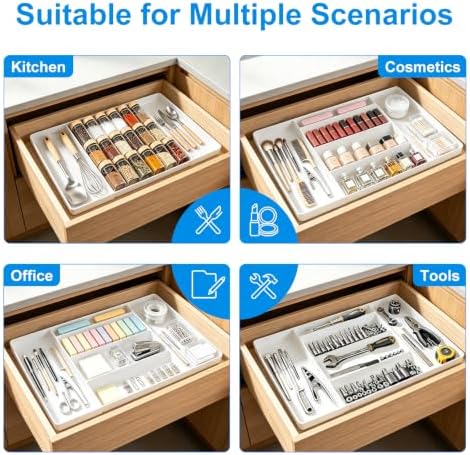 Expandable Spice Drawer Organizer with 5 Compartments & 2 Utensil Slots, Heavy-Duty Large Capacity Multi-Functional Kitchen Spice Rack for Drawer Cabinet Tray, White - Image 5
