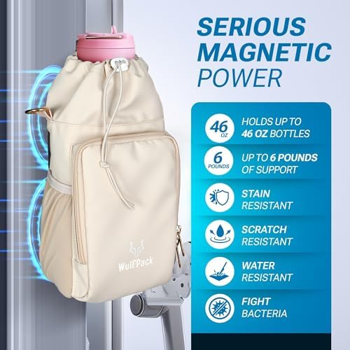 WulfPack Magnetic Gym Bag, Magnetic Bottle Bag, Water Bottle Carrier Holder with Large Phone Pockets, Large Pockets, Gym Bag, Work, and Sports (Crème) - Image 2