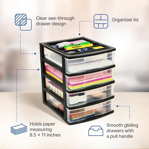 Gracious Living 4-Drawer Desktop Organizer with Tray Top, Black, 3-Pack - Image 4