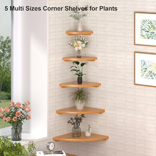 Gieanoo Floating Corner Shelves for Wall Set 2 7inch Solid Oak Rounded Corner Shelves Wall Mounted with Cable Hole Wood Corner Hanging Shelves for Living Room Bedroom Bathroom Kitchen - Image 6