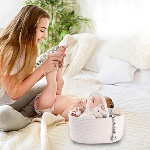 XUANGUO Cotton Rope Baby Diaper Caddy Organizer Basket with Handles White - Image 6