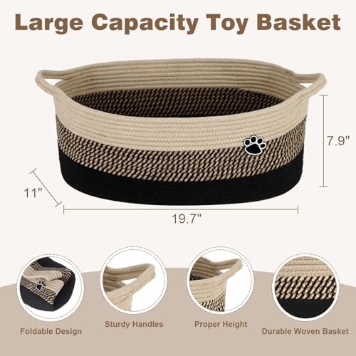 Optish Dog Toy Basket, 30L Toy Box and Bin for Dog Cat Storage, 19.7" X 11" X 7.9" Large Woven Rope Basket for Blanket Storage, Living Room, Bedroom, Black & Brown - Image 3