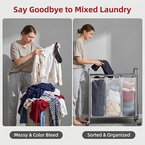 ROMOON Laundry Sorter Hamper 3 Section, Divided Laundry Basket Organizer - Image 7