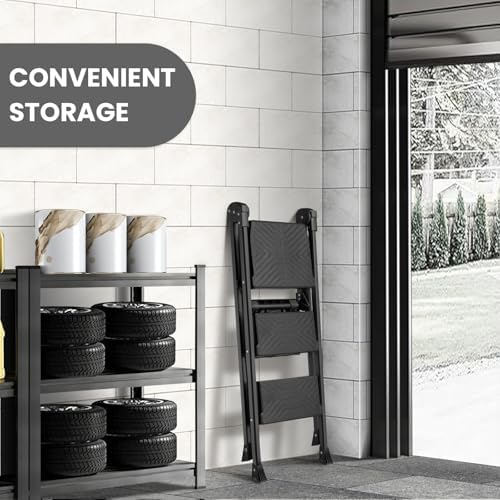 XinSunho 3 Step Stool, Heavy Duty Steel with Foldable Handrail & Tool Tray - Image 5