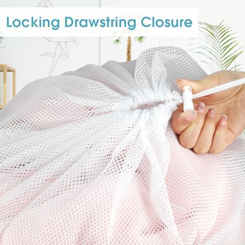 2 Pack Mesh Laundry Bags 23x34 Inch Drawstring Locking for Travel Home - Image 3