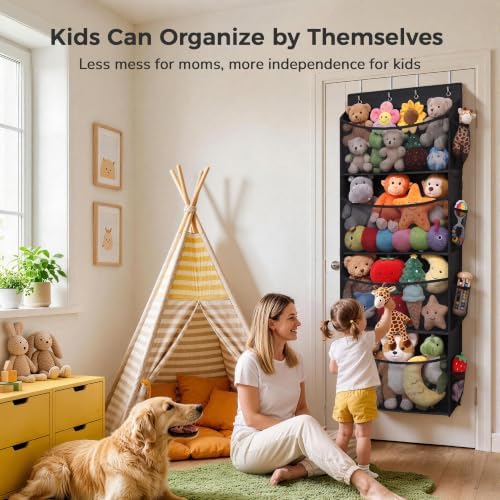Over Door Stuffed Animal Storage Organizer Large Plush Toy Holder with Mesh Window Black - Image 5