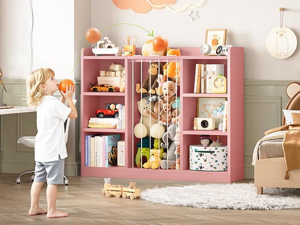 ONBRILL 2-in-1 Toy Storage Organizer with Stuffed Animal Storage, Pink - Image 6