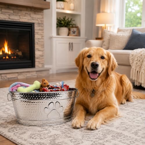 BREKX Steel Metal Pet Storage & Dog Toy Bin w/ Handles, Chew Proof - Image 2