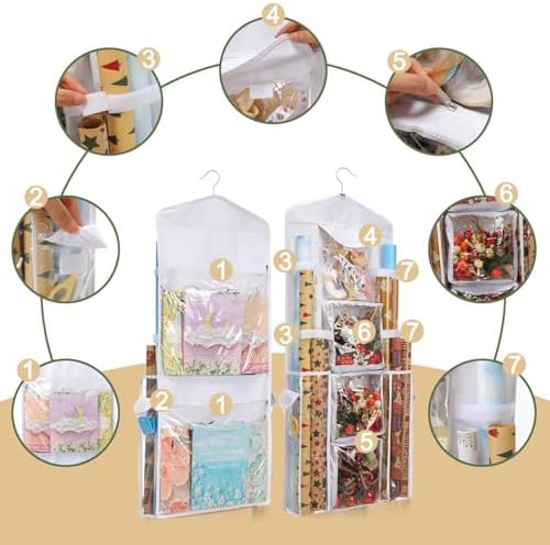 EXLIFBAG Wrapping Paper Storage, Double-Sided Hanging Storage, White - Image 4