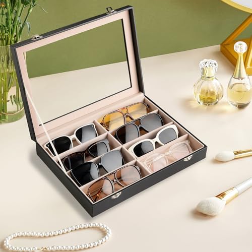 Frebeauty 8-Slot Sunglass Organizer,Sunglass Holder with Clear Lid - Image 2
