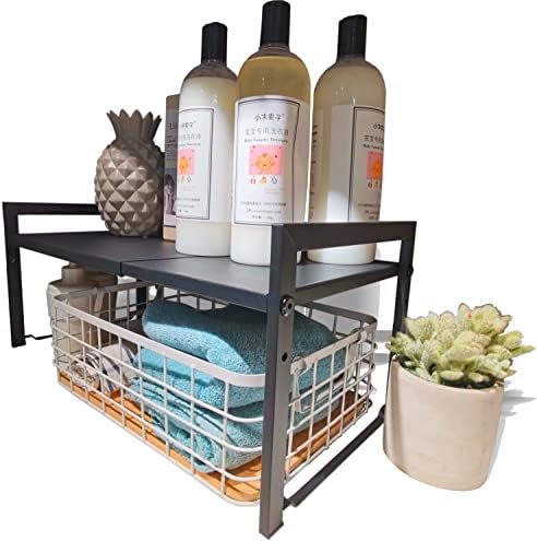 Expandable Cabinet Shelf 10.6"D Adjustable Countertop Riser Rack Black by Urhomeyplus