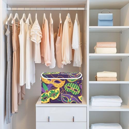 Mardi Gras Mask Storage Bins with Lids and Carrying Handle,Foldable Storage Boxes Organizer Containers Baskets Cube with Cover for Home Bedroom Closet Office - Image 6