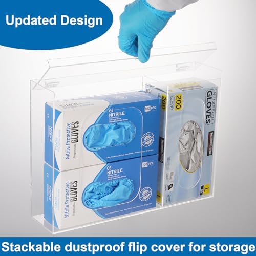 SEANADO Acrylic Disposable Glove Holder for Wall Mount or Tabletop , Clear Glove Box Organizer Rack Dispenser with Lid for Tissues, Beard Cover, Face Masks, Bags,Hairnet and Shoe Covers - Image 4