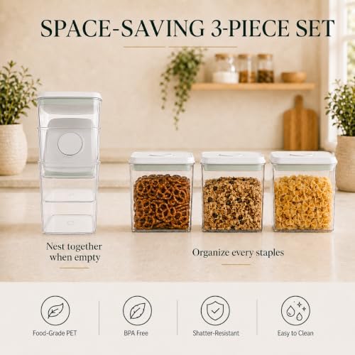 3-Pack 1.3 Qt Airtight Food Storage Containers, Stackable Pop Lids - Image 5