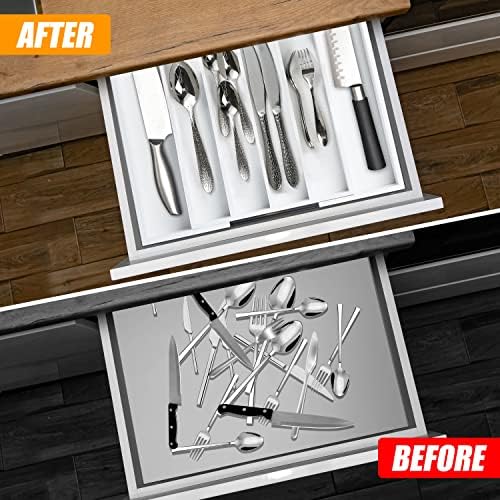 Bellsal White Silverware Organizer Kitchen Drawer Organizer Expandable Bamboo Utensil Holder Cutlery Tray for Kitchen Utensil and Flatware Bedroom Office - Image 4