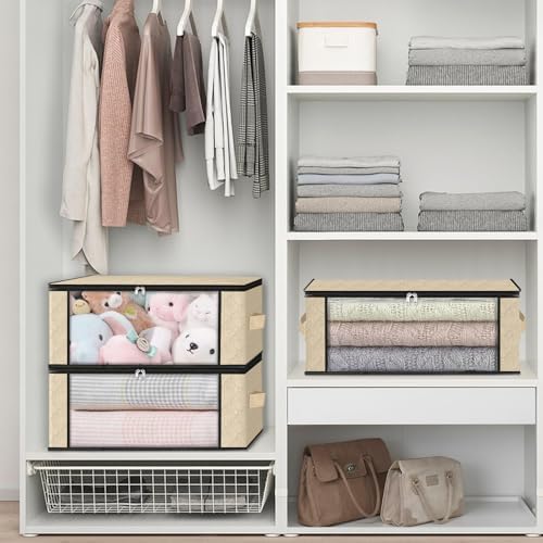 HomeHacks 3-Pack Clothes Organizer Storage Bags, 35L Storage Bins, Beige - Image 6