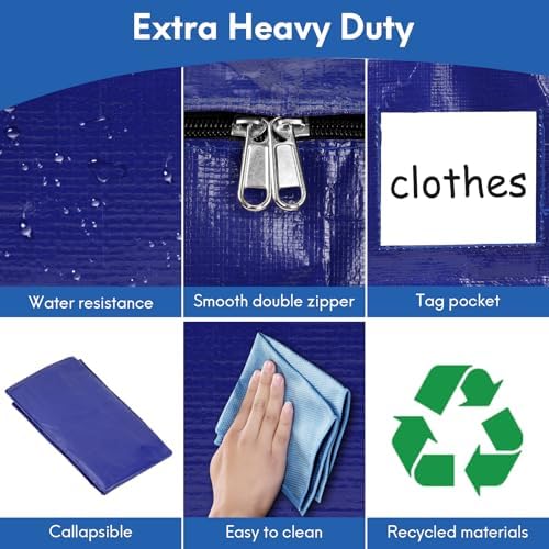 2-Pack Extra-Large Heavy-Duty Storage Totes with Reinforced Handles, Durable Zippers & Waterproof Material — Perfect for Space-Saving, Moving, Shipping and Travel (BlUE) - Image 3