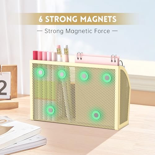 3-Grid Magnetic Pencil Holder, Strong Magnet Locker Organizer, Yellow - Image 3
