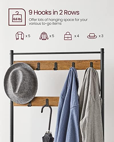 VASAGLE Coat Rack, Hall Tree with Shoe Storage Bench, 3-in-1, Steel Frame - Image 4