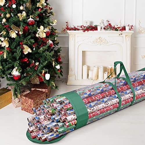 ProPik Wrapping Paper Organizer Storage Bag for All Your Gift Wrap & Ribbons, Fits Long 40 Inch Rolls, Hold Up To 24 Rolls, Heavy Duty Clear PVC Bag with Handles (Green & Clear) - Image 5